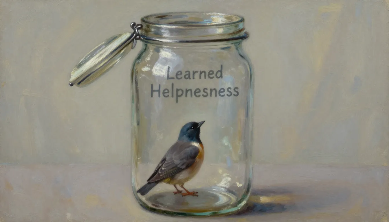 A conceptual illustration of 'Learned Helplessness'. A glass...