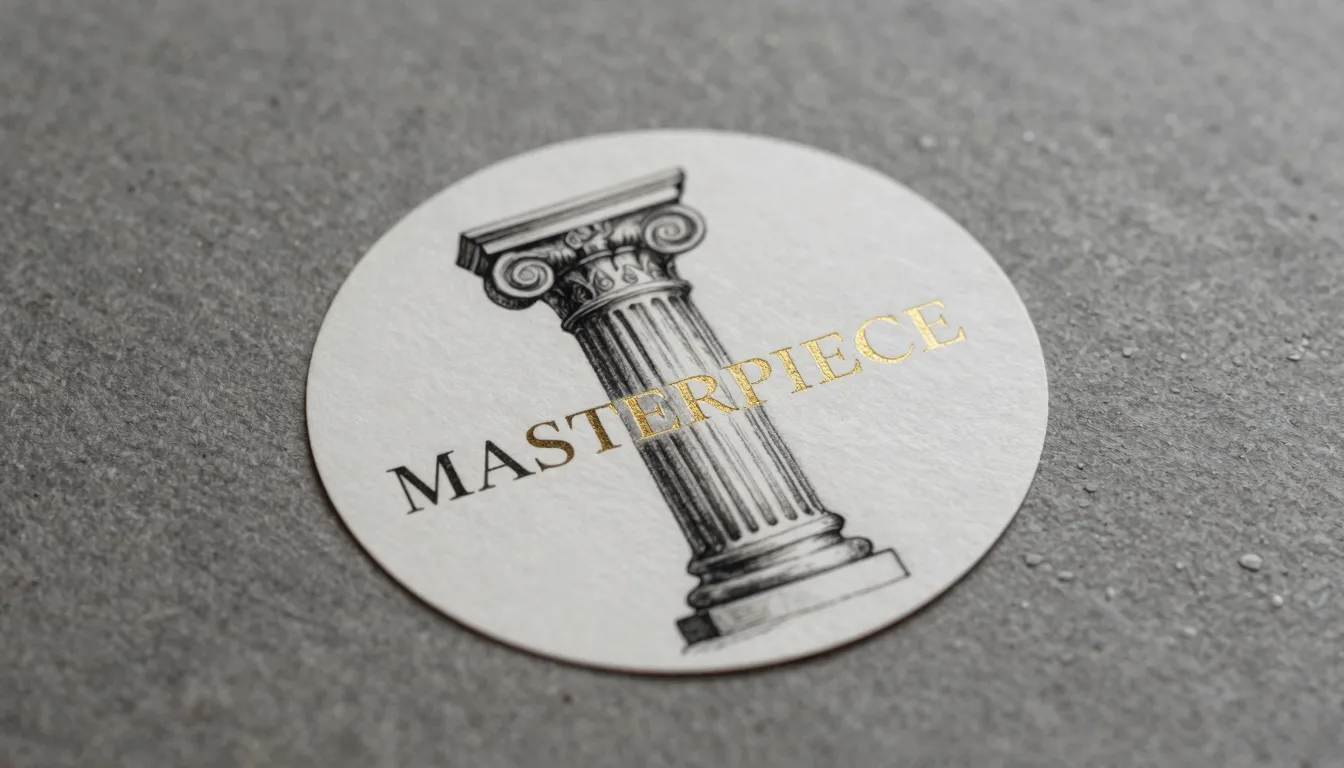 Premium round paper label mockup on a textured surface, feat...
