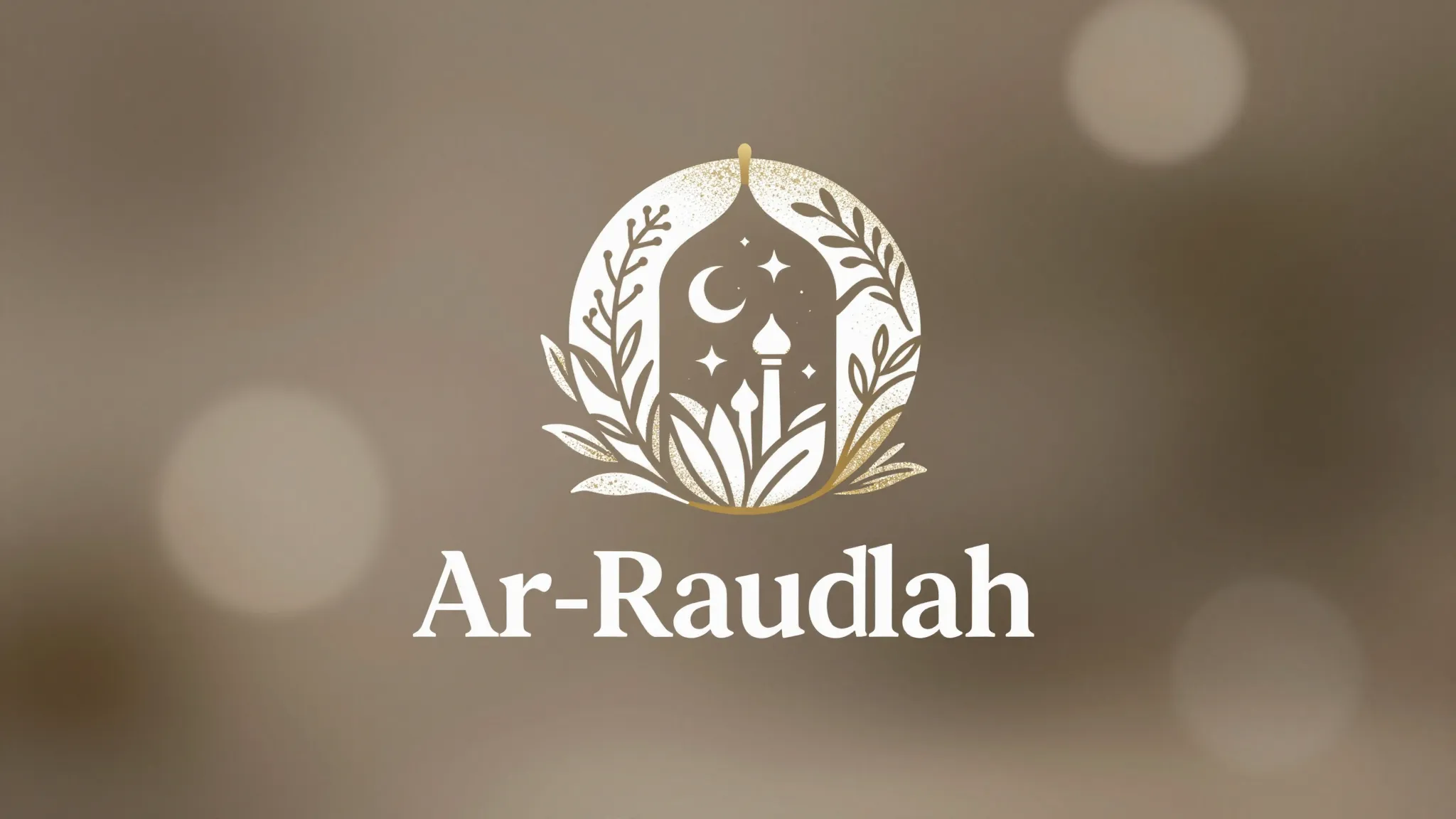 Minimalist modern logo 'Ar-Raudlah', stylized garden motif w...