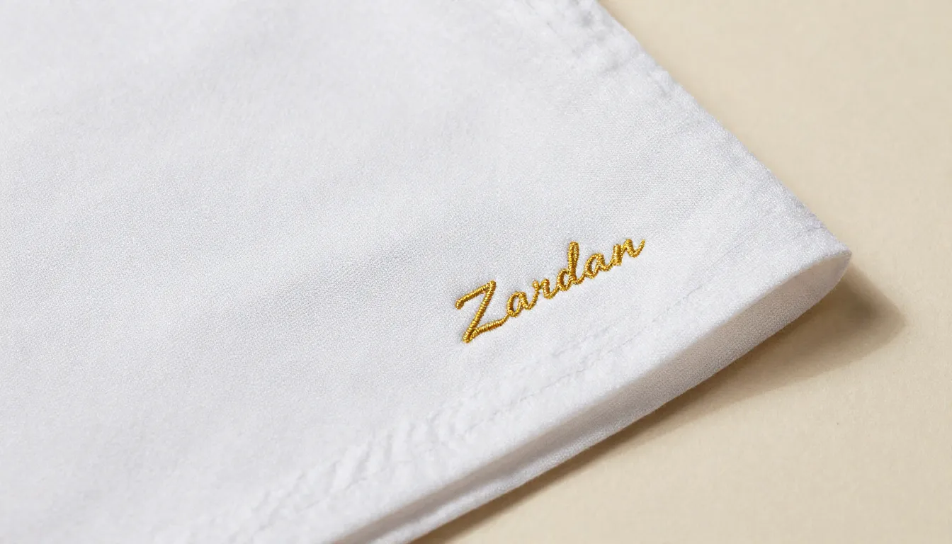 Close-up of a high-quality linen shirt with a small, elegant...