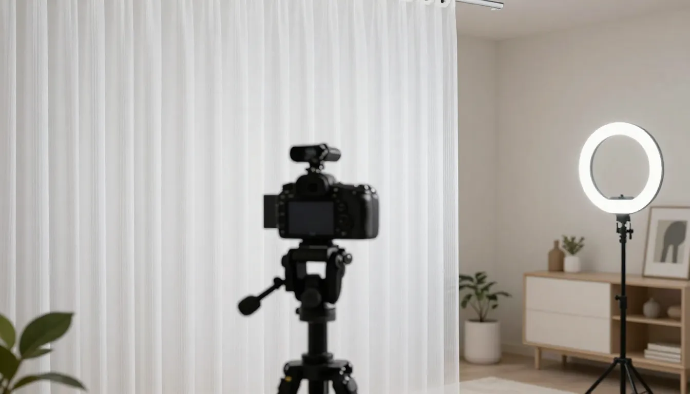 A professional video creator filming a stylish interior with...