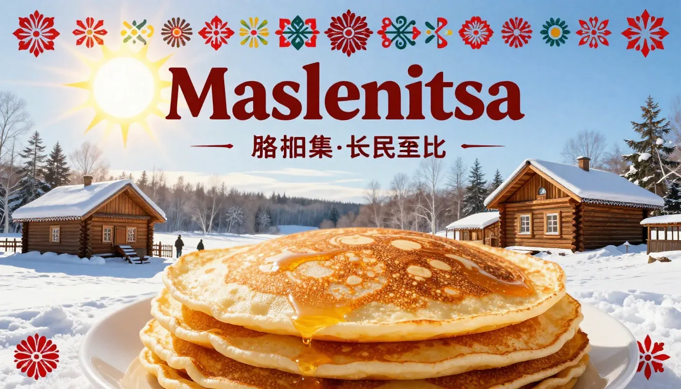 Traditional Russian Maslenitsa festival poster background, b...