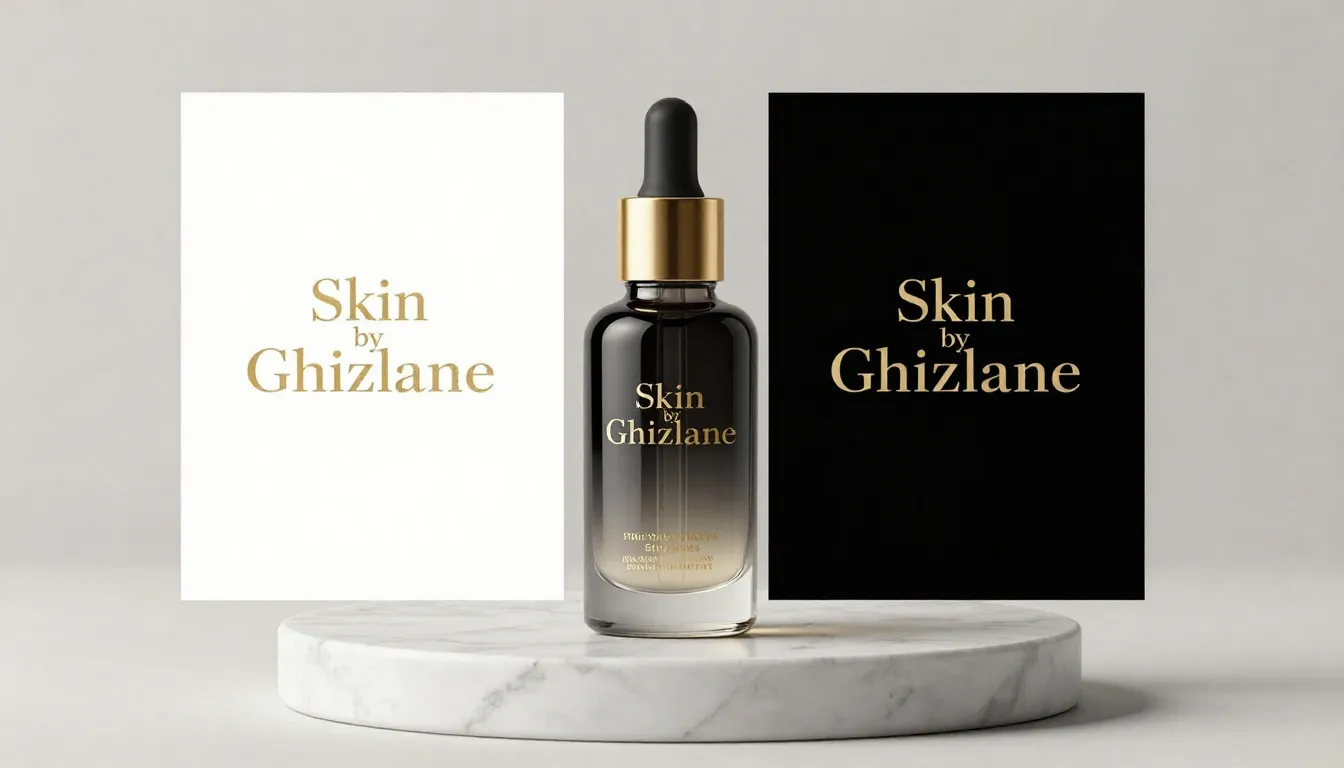 Professional brand identity mockup for 'Skin by Ghizlane'. A...