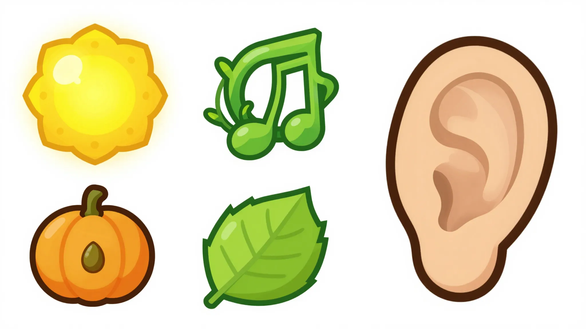 A set of magical icons for a nature healer character: a glow...