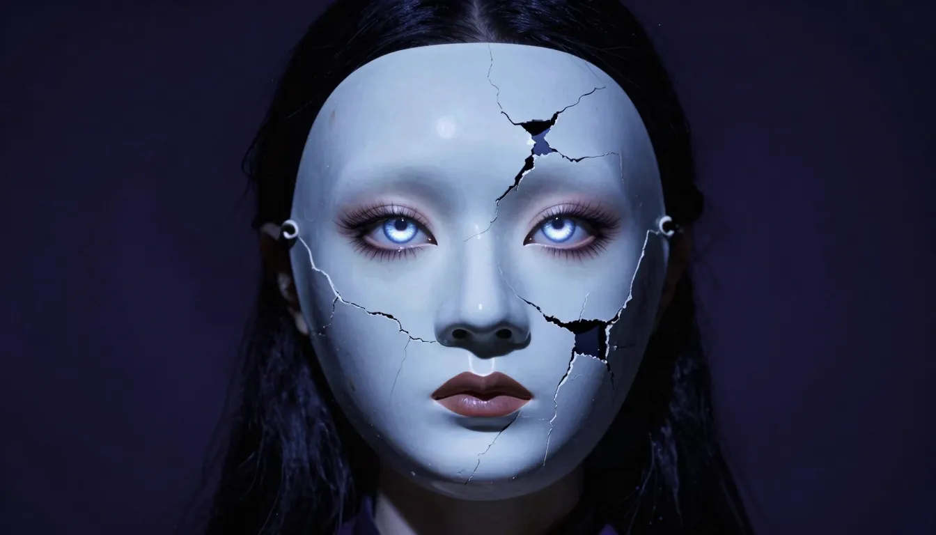 A powerful portrait of a woman with piercing, glowing eyes t...