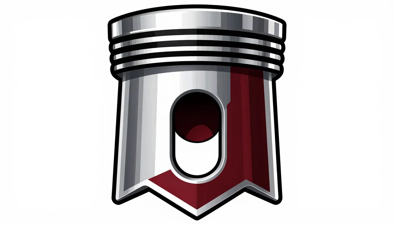 Powerful automotive logo, a chrome piston inside a shield em...