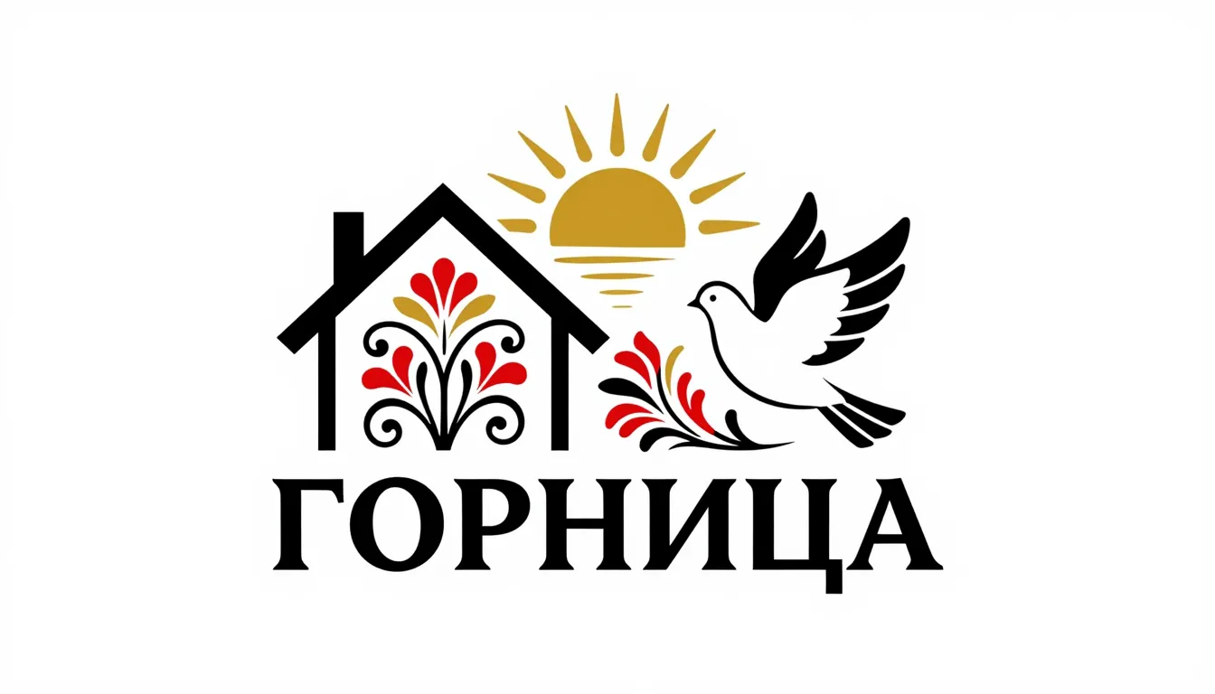 Minimalist logo combining a house silhouette, a rising sun, ...