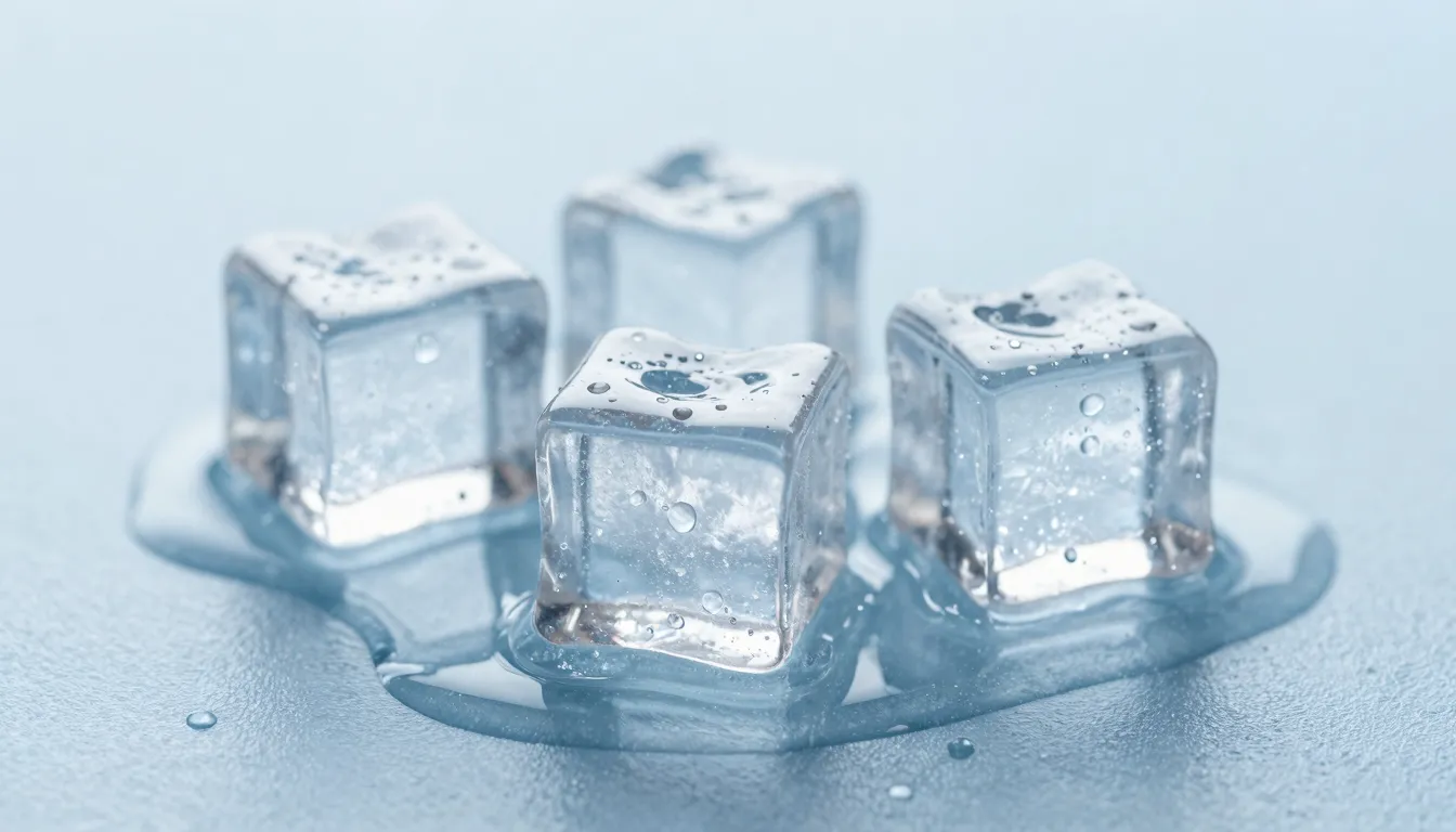 Ice cubes melting on a clean surface, macro photography, sof...
