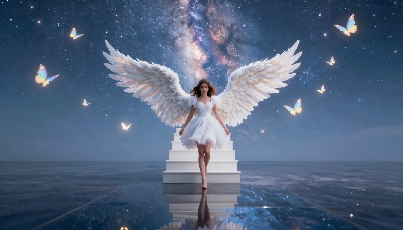 A stunning ethereal girl stepping off the last of a set of c...