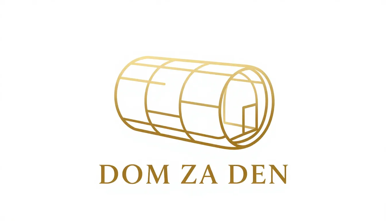 Premium logo for 'DOM ZA DEN', golden thin line art of a cap...