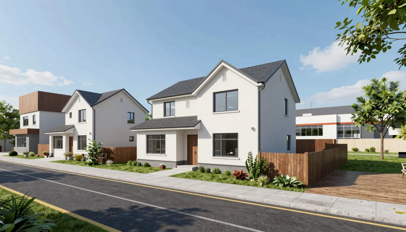 A cozy private house plot near a modern mall, clean asphalt ...