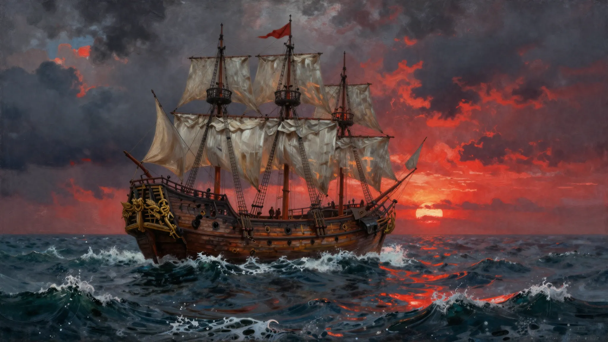 Epic oil painting in the style of Ivan Aivazovsky, a majesti...