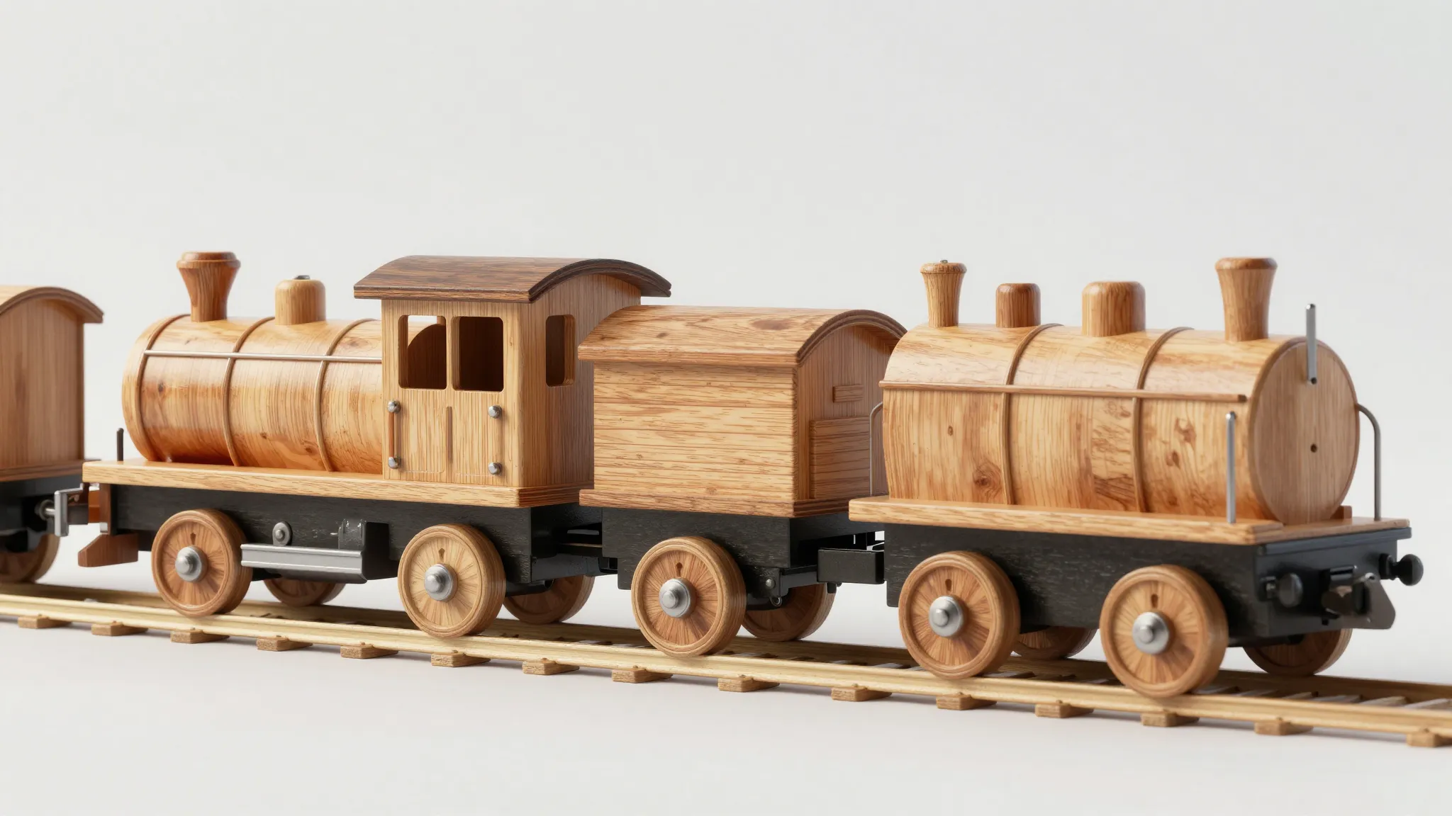 Detailed 3D model of a wooden train, side view, vintage toy ...