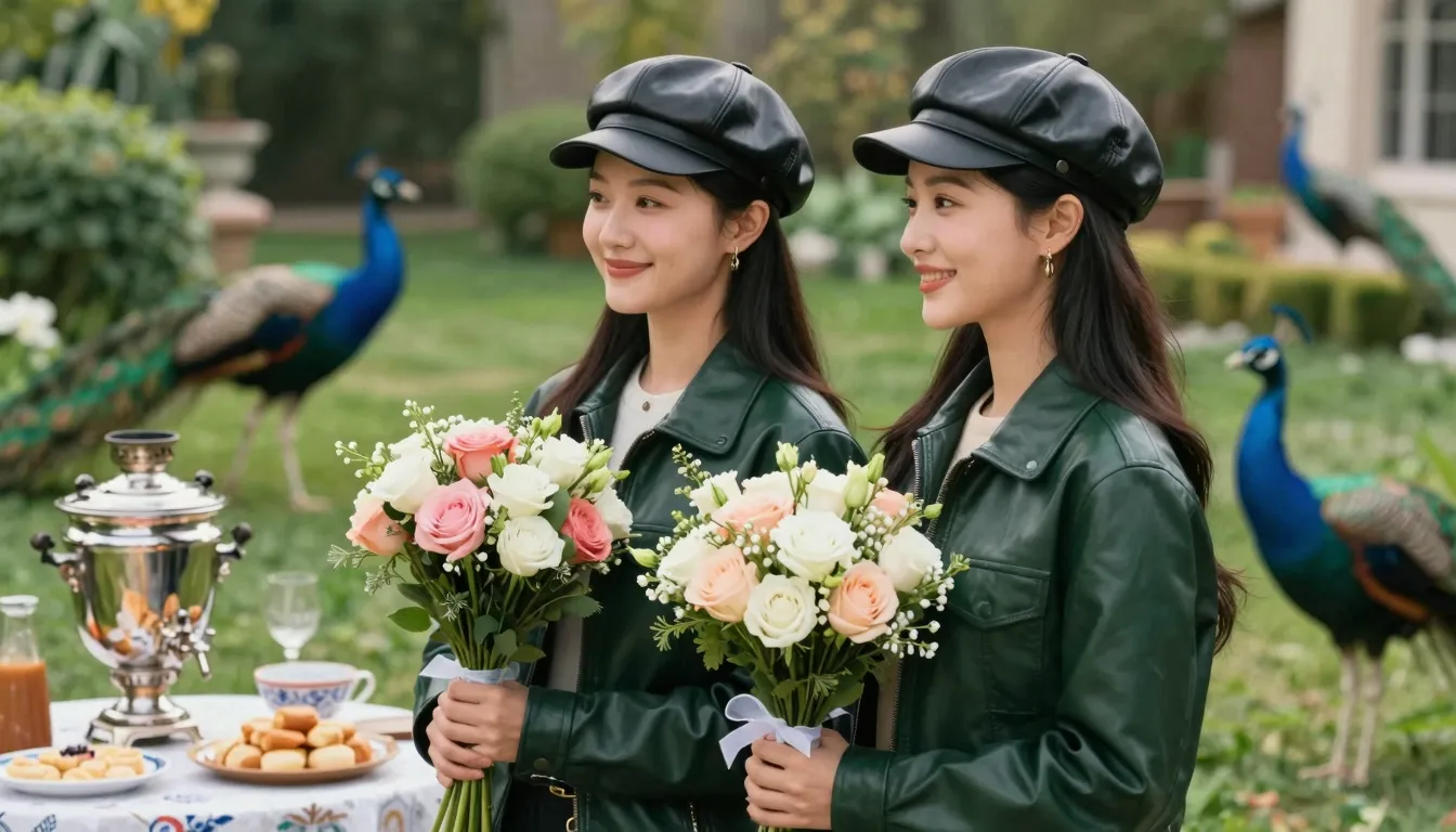 Side view of two beautiful Chinese women with very kind, gen...