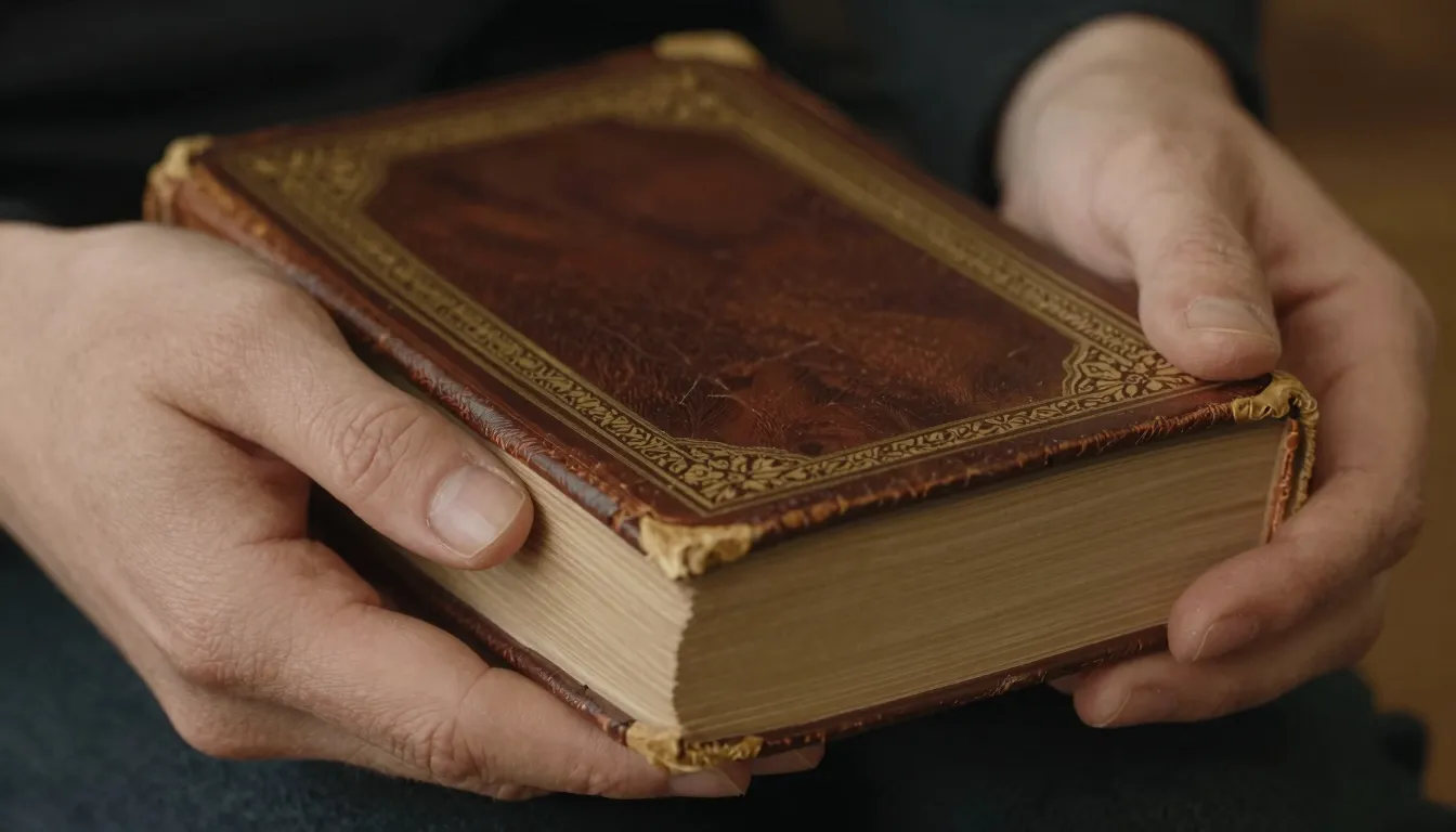 Close-up of two hands gently holding an old, cherished leath...