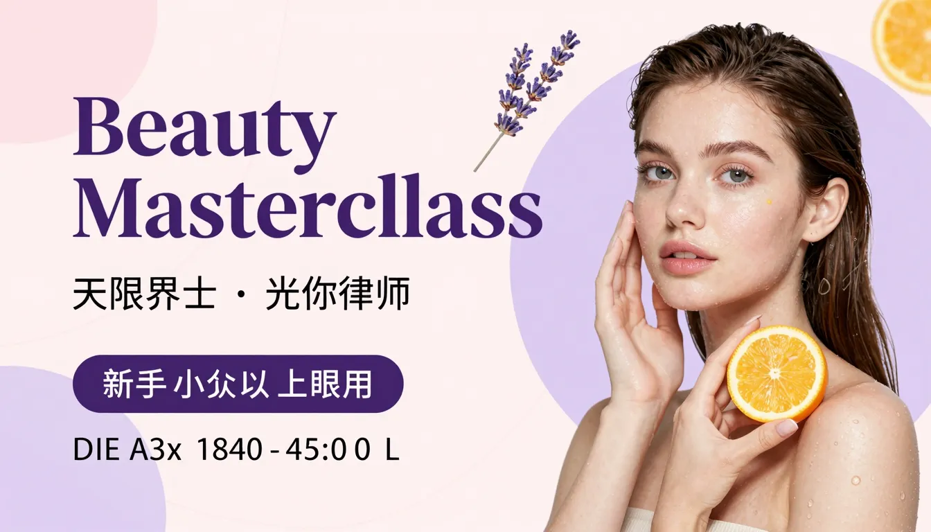 A stylish digital poster for a beauty masterclass, featuring...