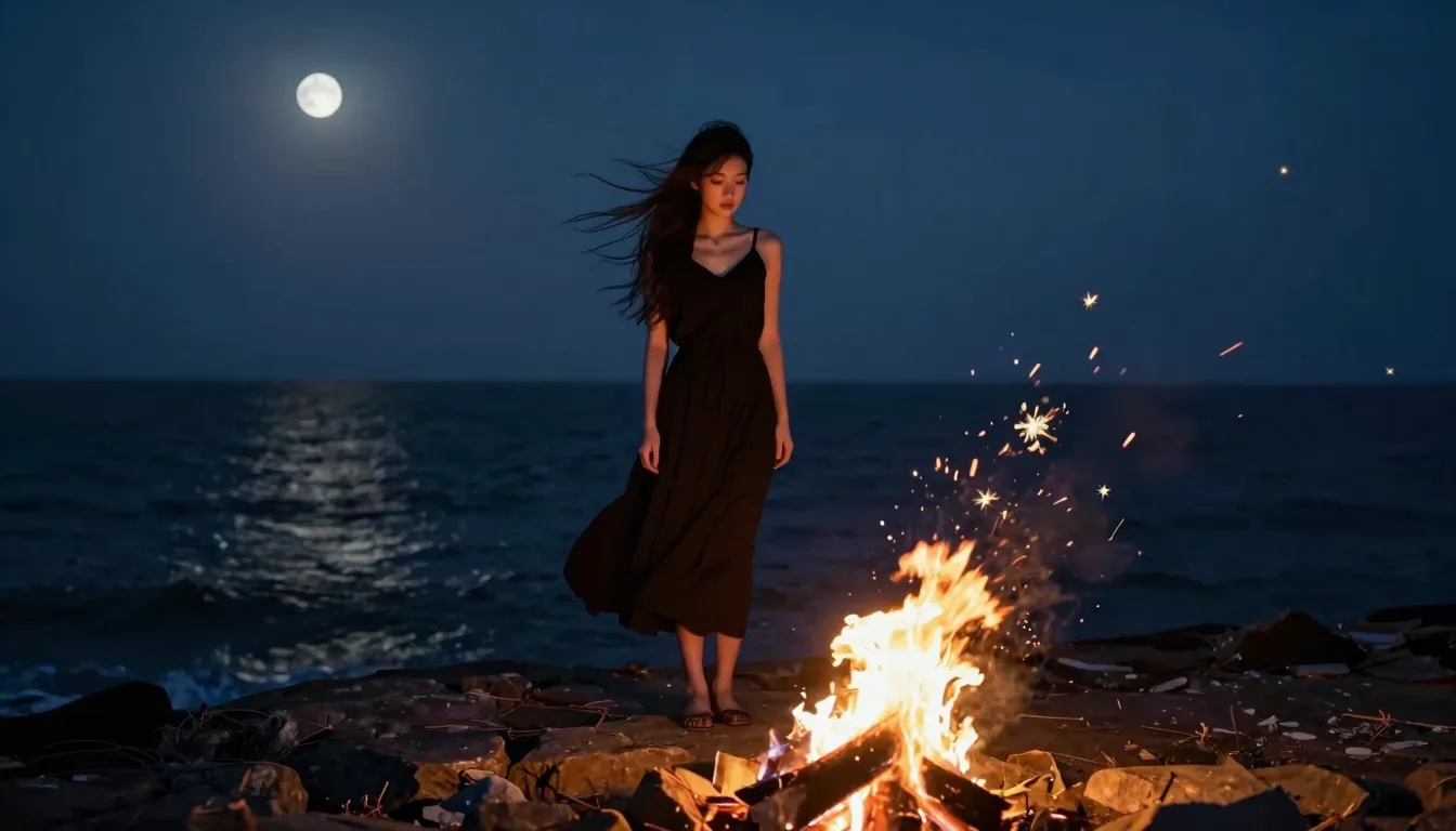 A wide shot of a young European woman with long hair standin...