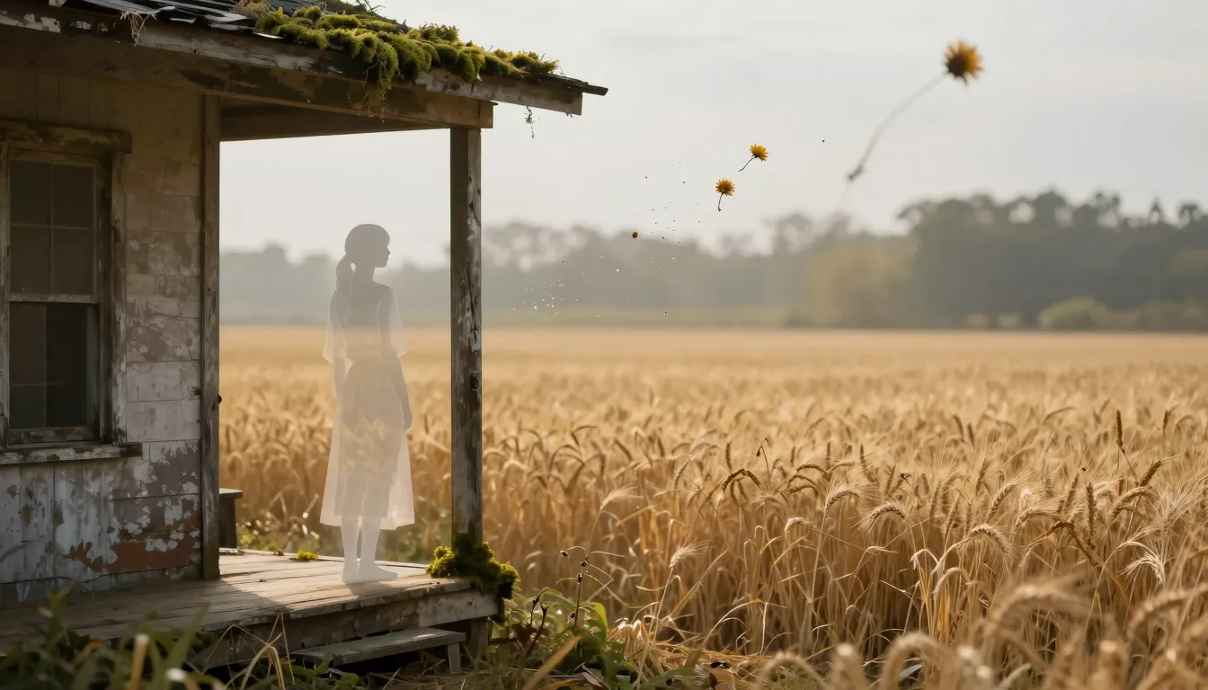 A translucent, ethereal silhouette of a person standing on a...