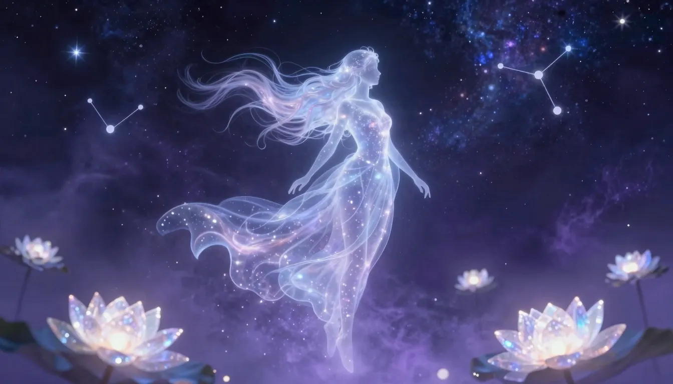 A magical, fairy-tale scene of a translucent female silhouet...