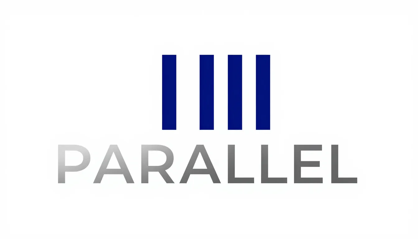 Minimalist logo design for 'PARALLEL', two bold vertical lin...