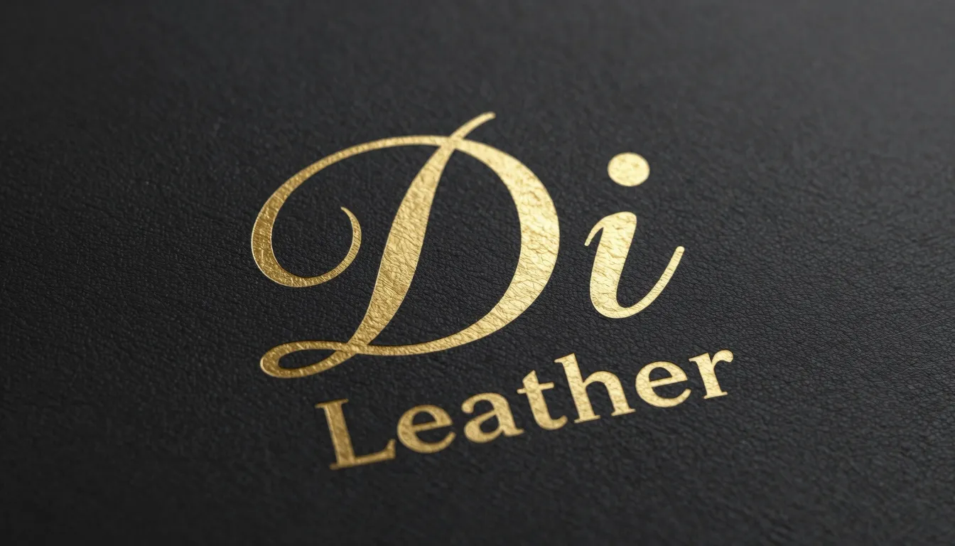 Professional brand mark for leather goods. Handwritten 'Di' ...