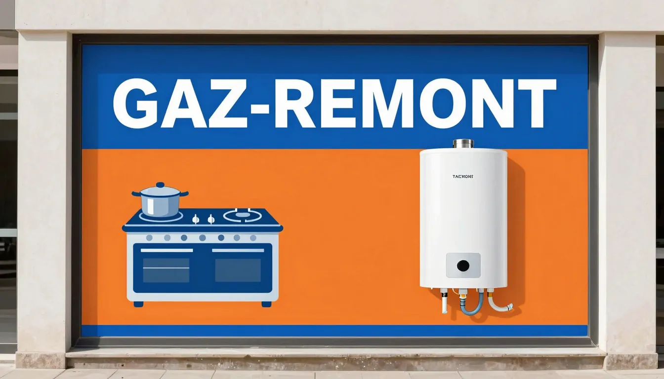 A bright, eye-catching window advertisement for a gas applia...
