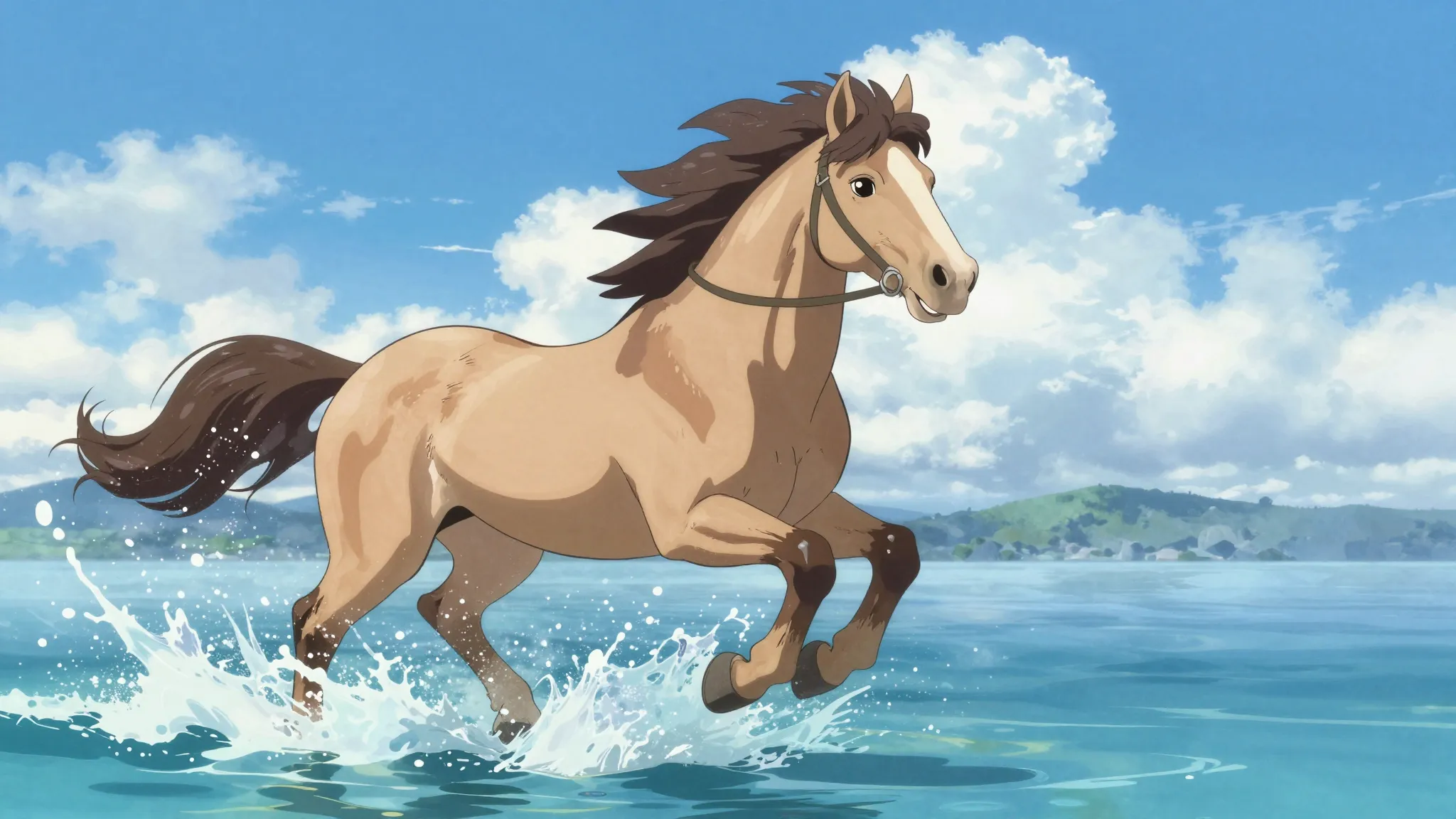 Stunning anime style illustration of a majestic horse gallop...