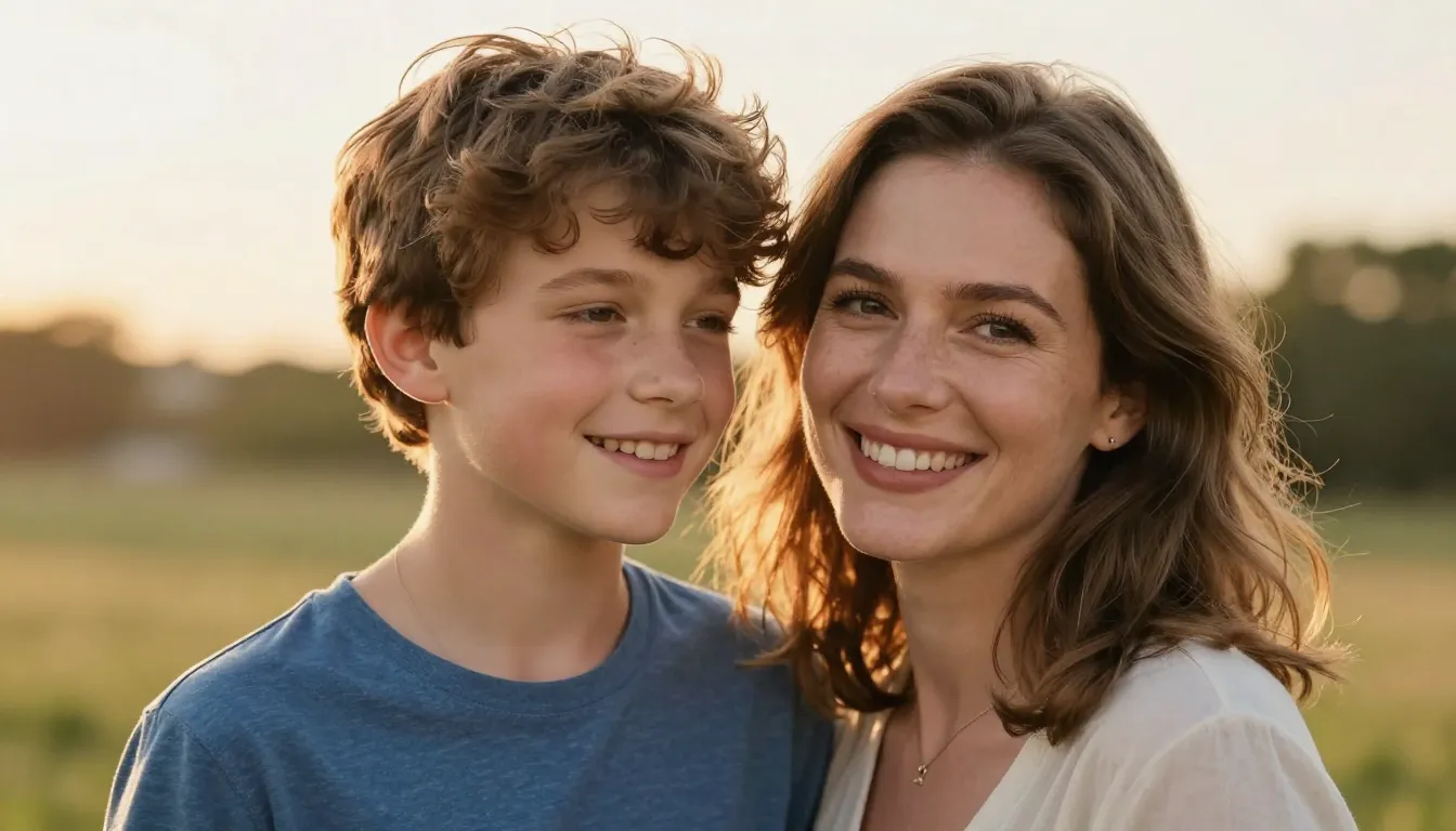 A beautiful artistic portrait of a mother and her teenage so...