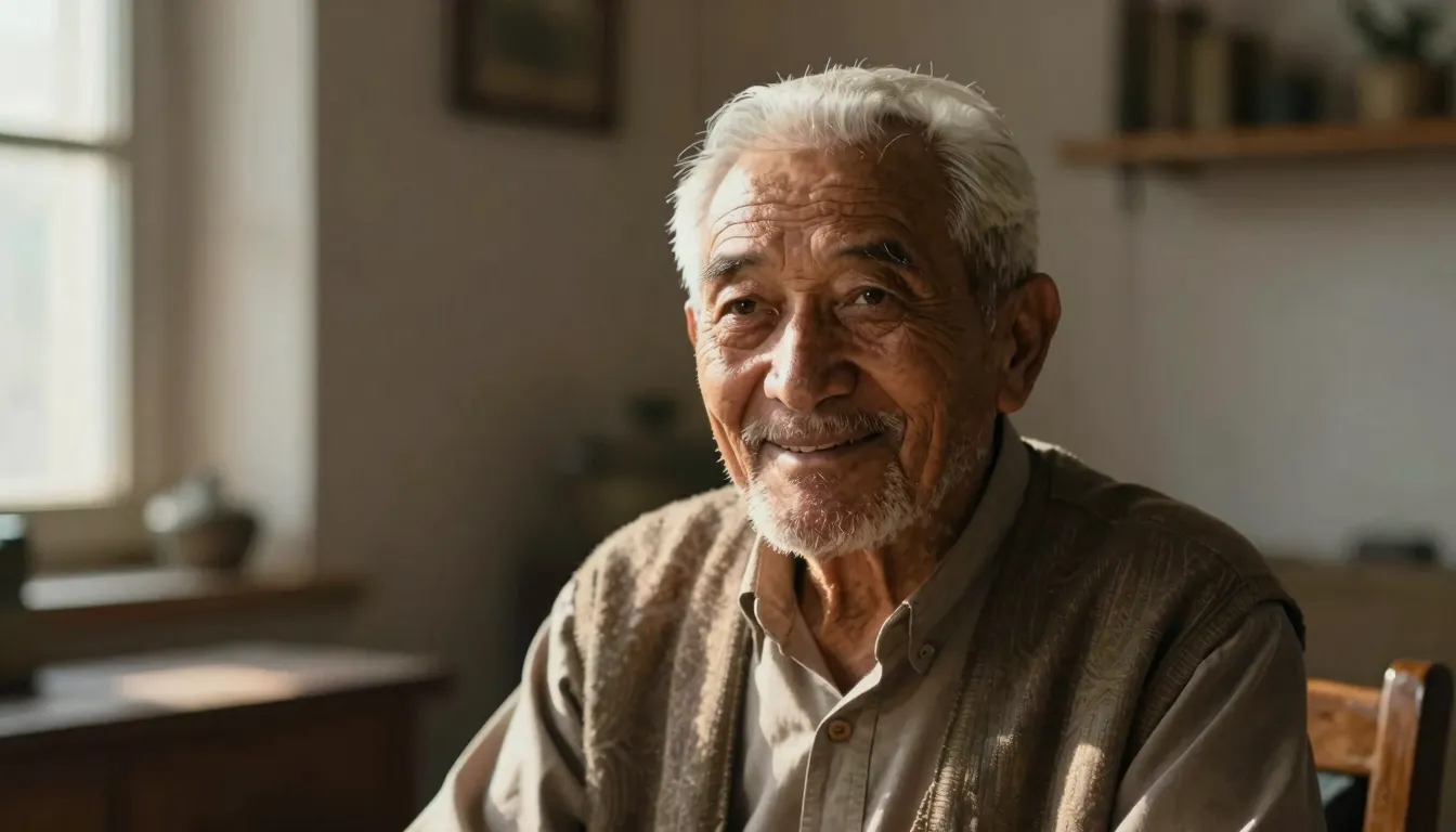 A realistic and warm portrait of a wise elderly Central Asia...