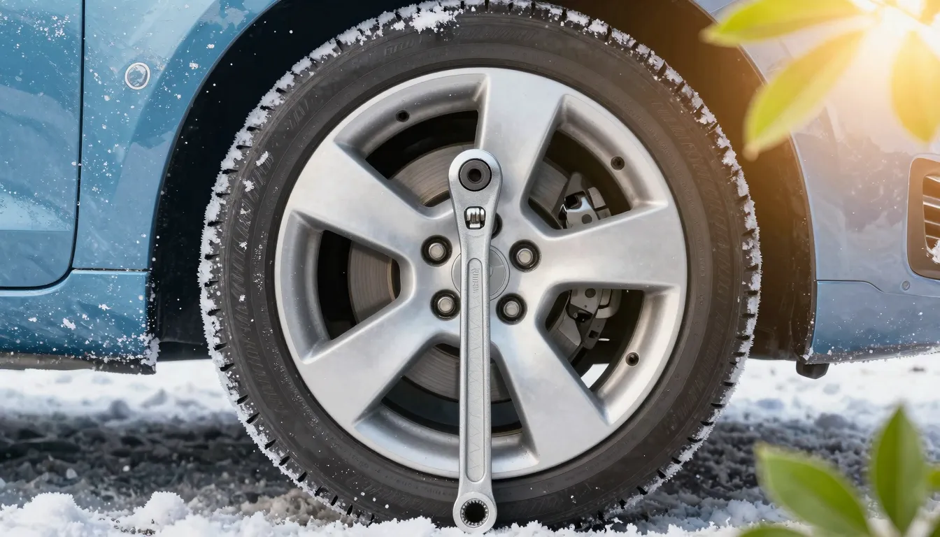 Creative visual of a car wheel transition. One half of the i...