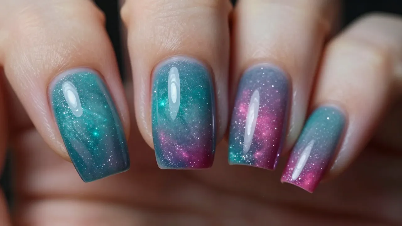 Macro photography of short nails, vertical ombre effect, cos...