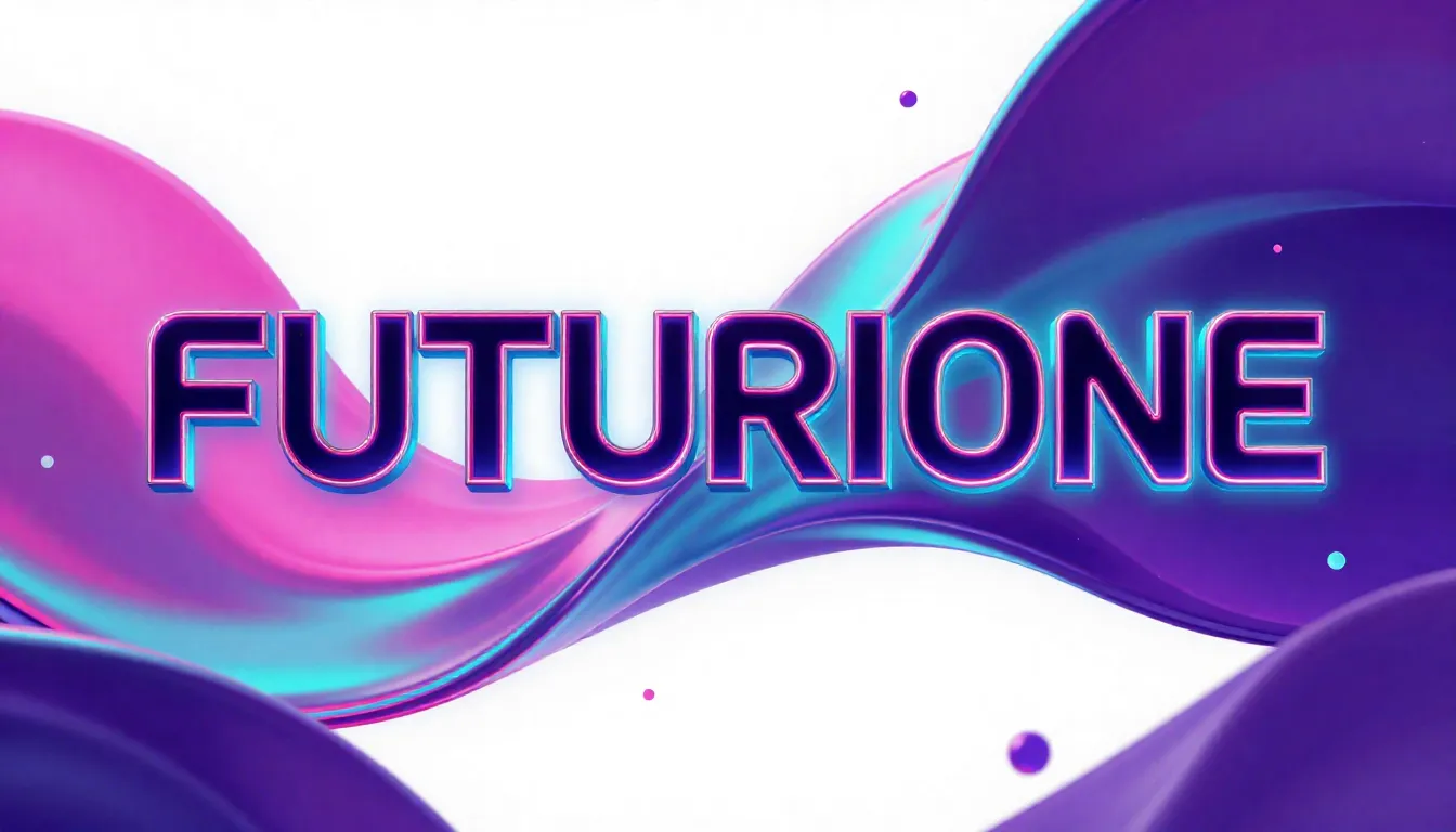 Vertical poster design for 'FUTURIONE'. The word 'FUTURIONE'...