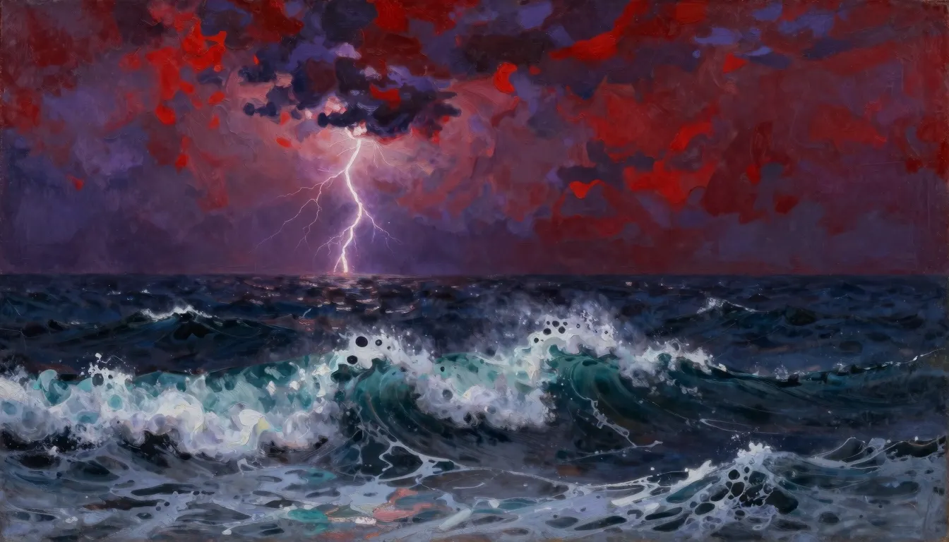 Aivazovsky style oil painting, a vast dark ocean under a men...