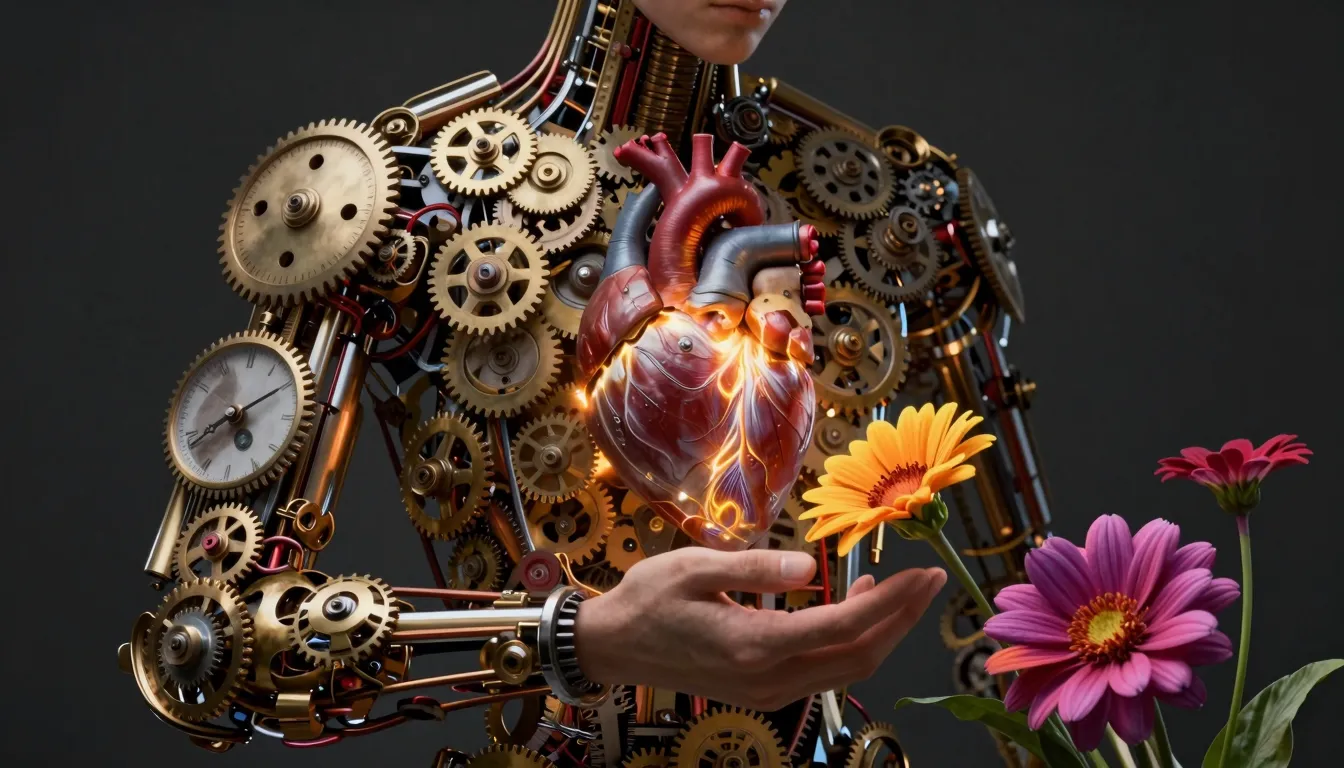 A conceptual artistic image of a person made of mechanical c...