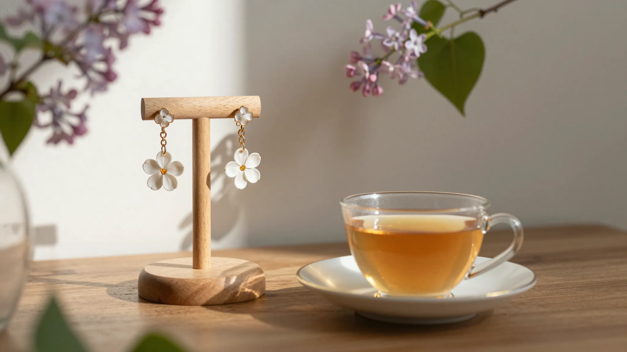 A cozy home interior with soft sunlight, a pair of elegant f...