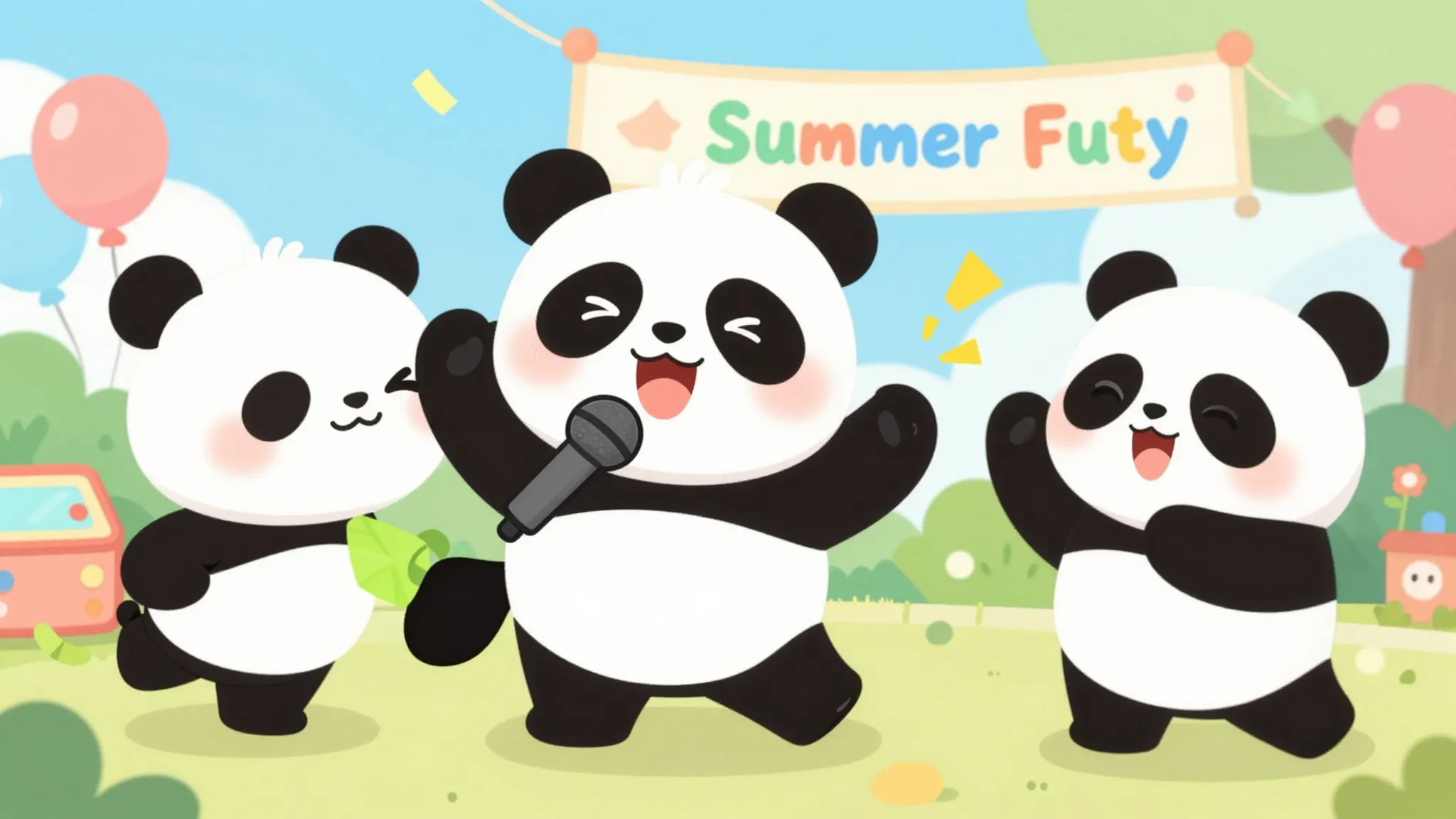 A vibrant and playful scene with a cute cartoon panda charac...