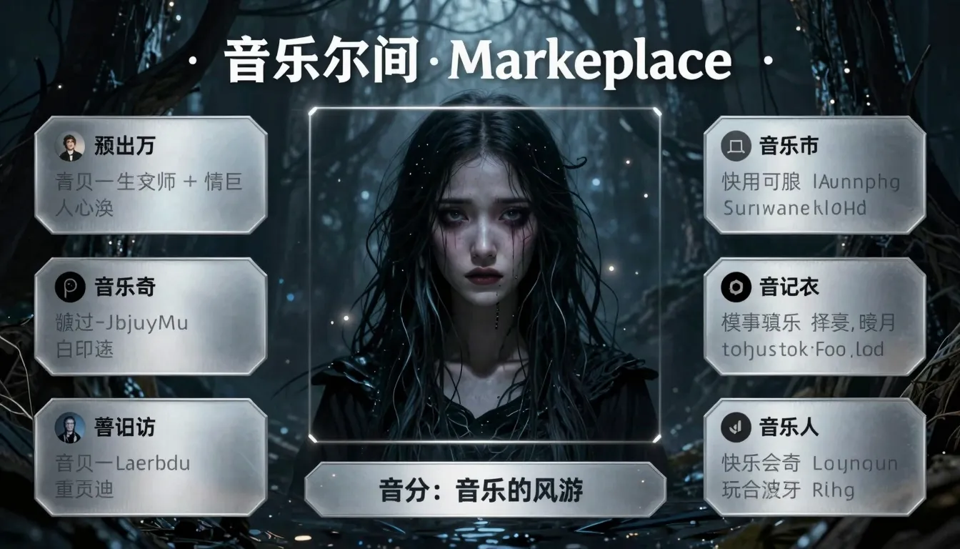 Professional marketplace infographic for a music album, dark...