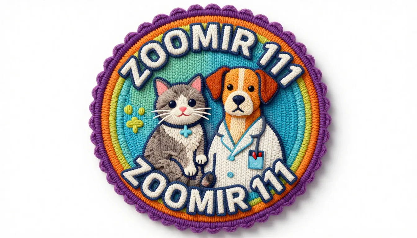 Round emblem logo, 3D knitted masterpiece. A veterinarian ho...