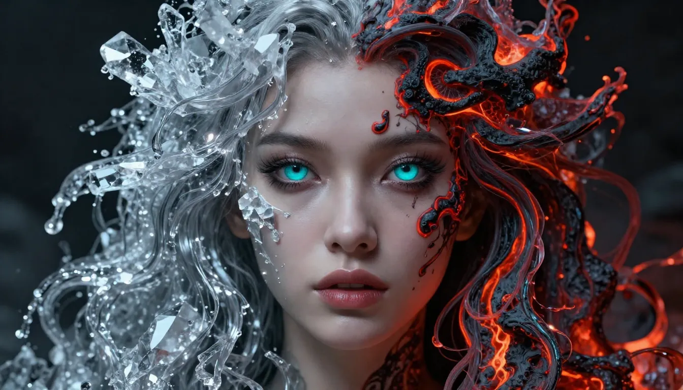 A surreal artistic portrait of a woman where one half of her...