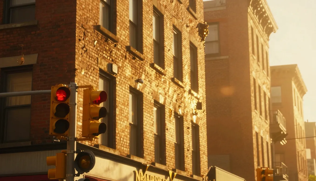 A close-up artistic shot of a city street in extreme heat. B...
