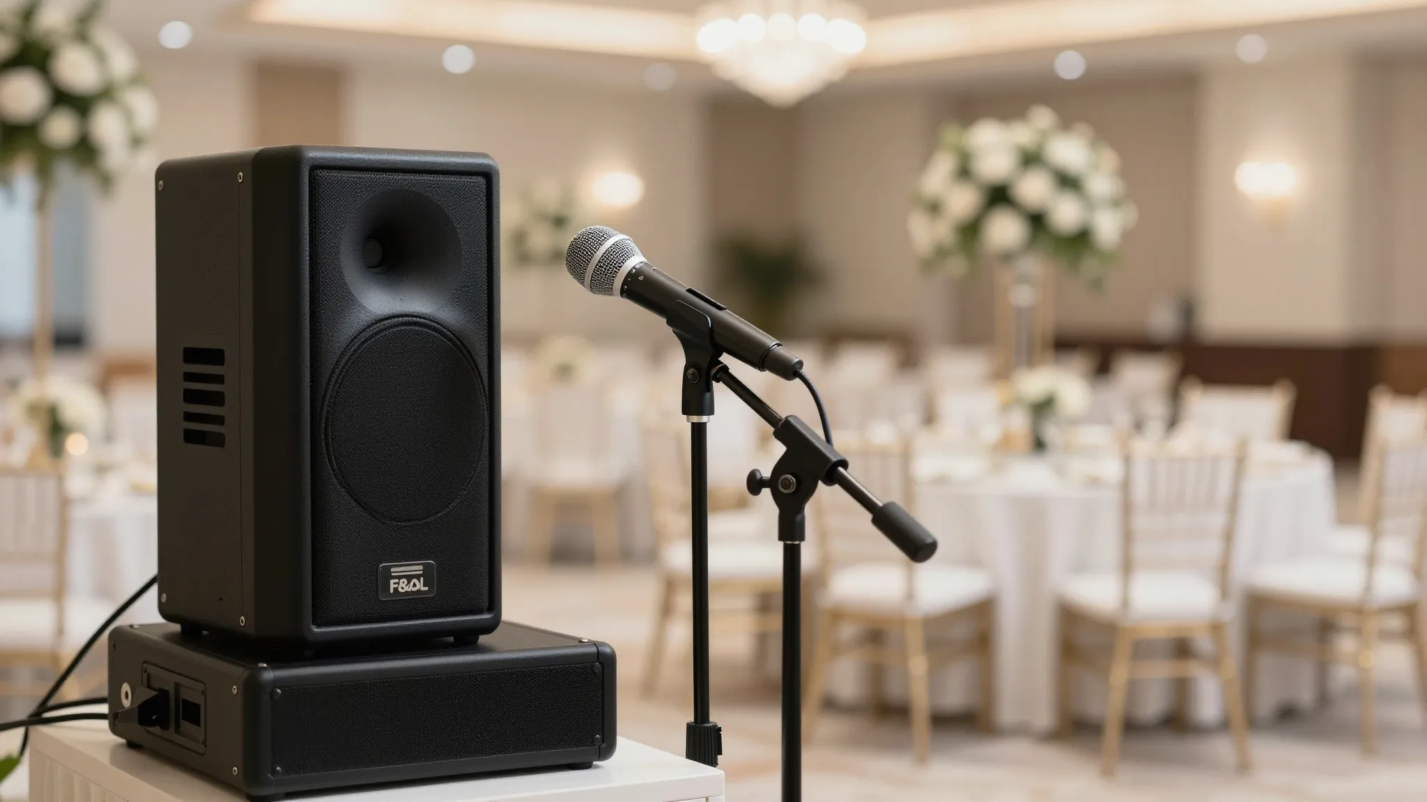Professional audio equipment and a microphone on a stand in ...