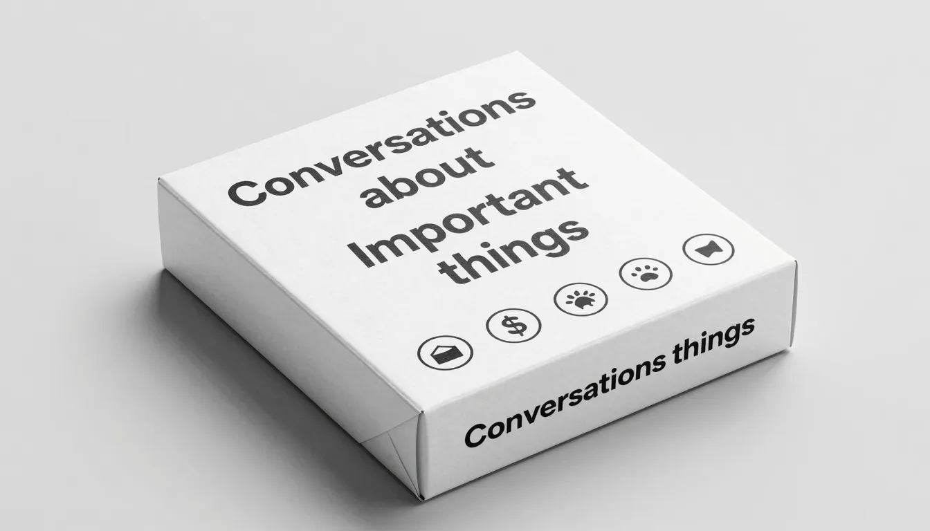 Minimalist board game box design with the title 'Conversatio...