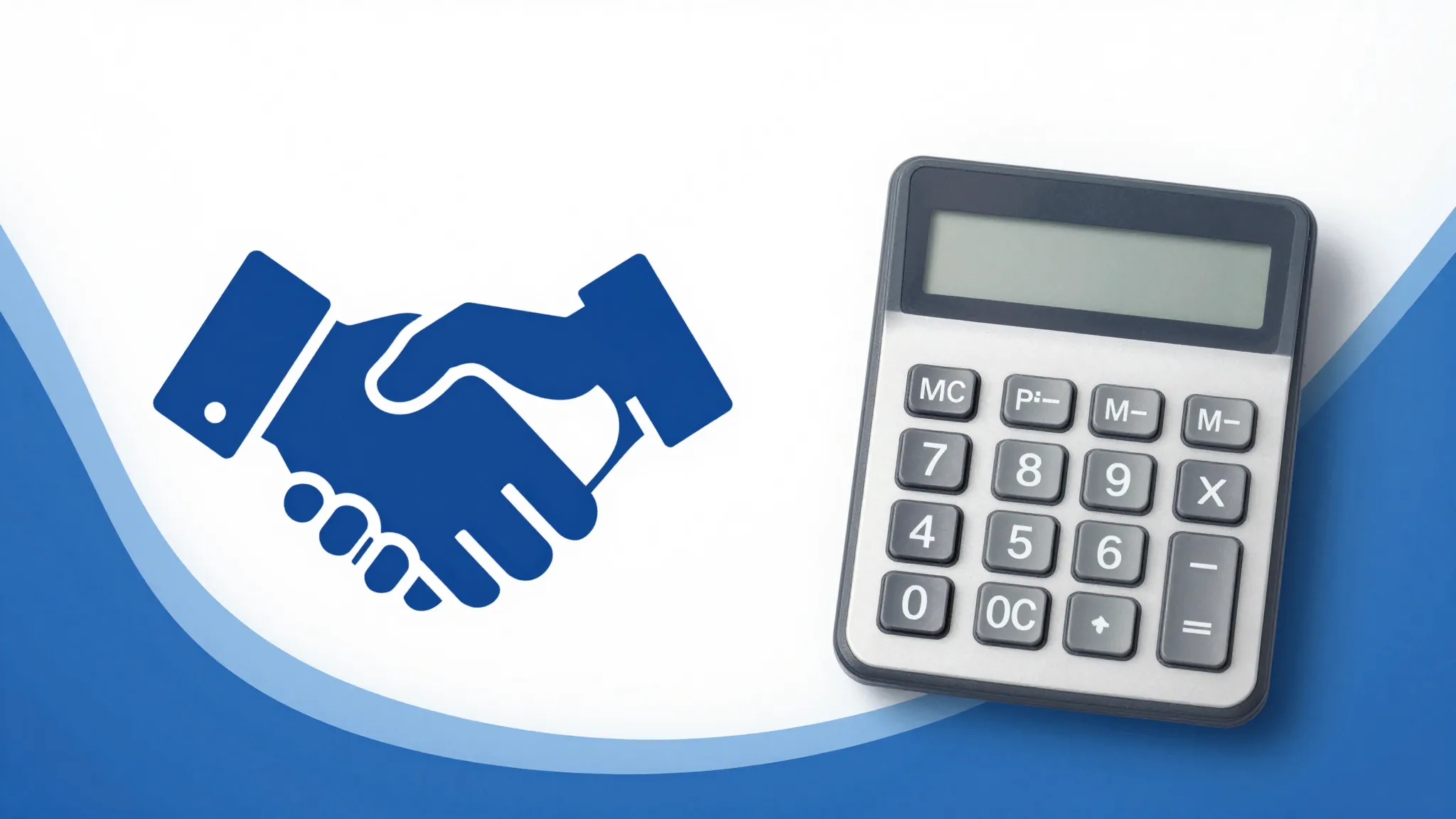 Minimalist business poster with a handshake icon and a calcu...