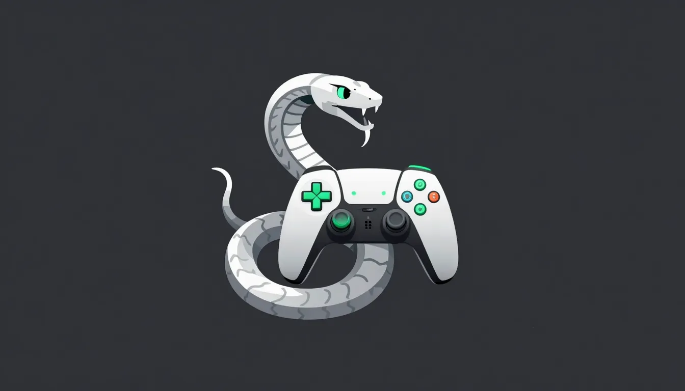 A sleek professional gaming logo, a silver serpent coiled ar...