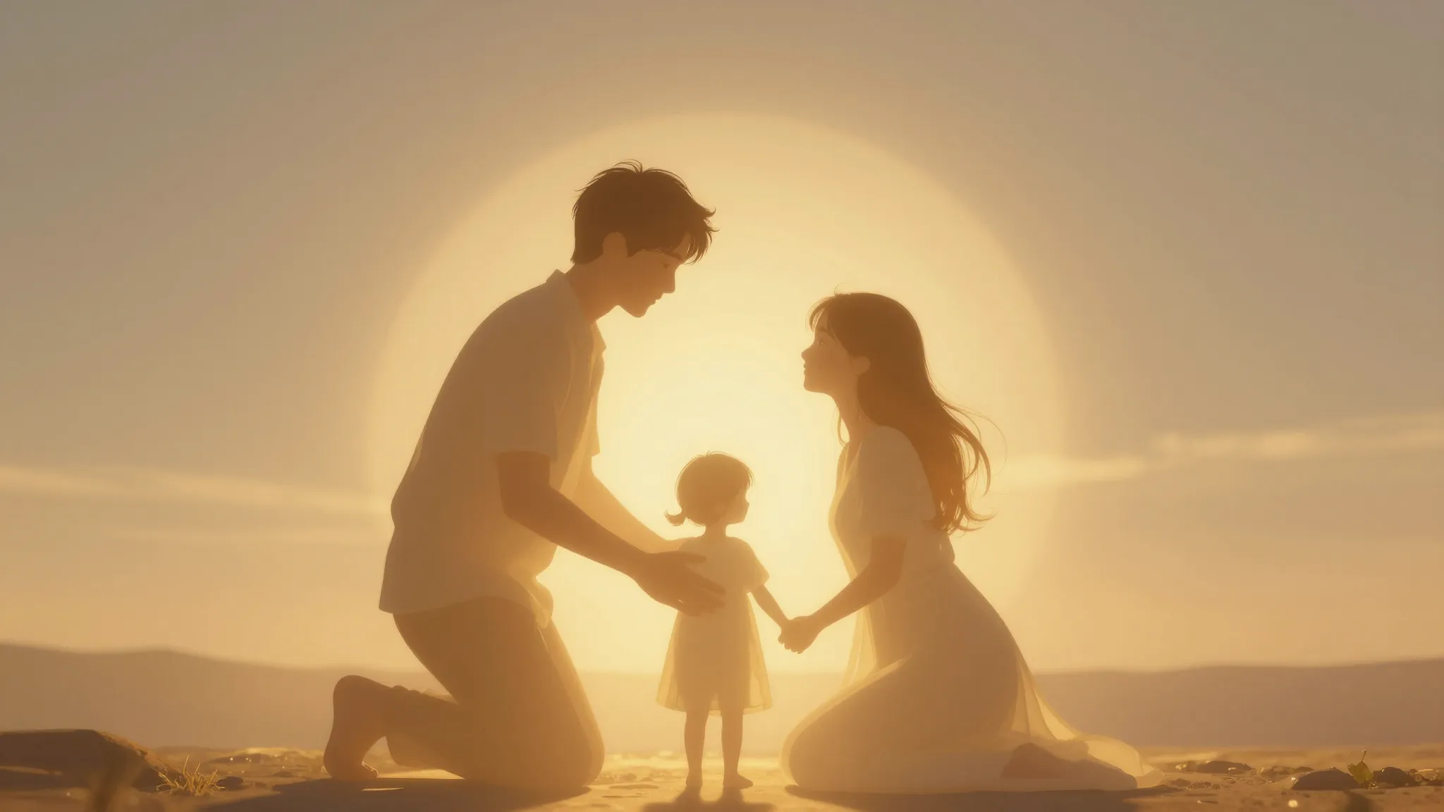 A warm and peaceful scene showing a golden light protecting ...