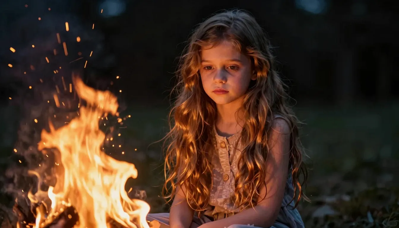 Portrait of a young European girl with long wavy hair reachi...