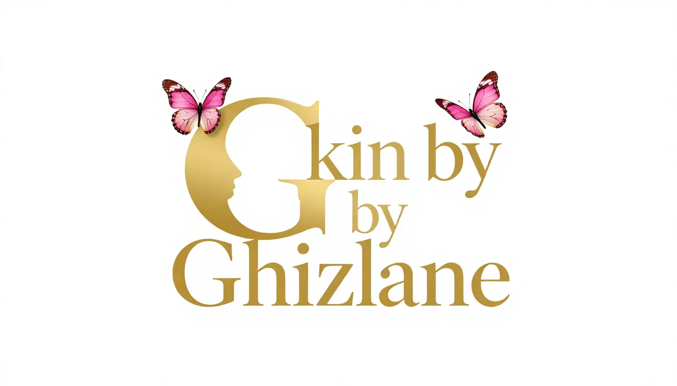 Luxury branding logo 'Skin by Ghizlane', golden serif font, ...