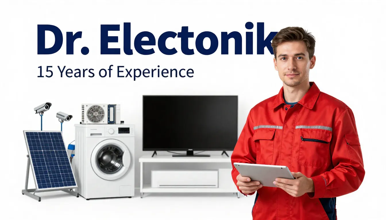 Horizontal professional advertising flyer for 'Dr. Electroni...