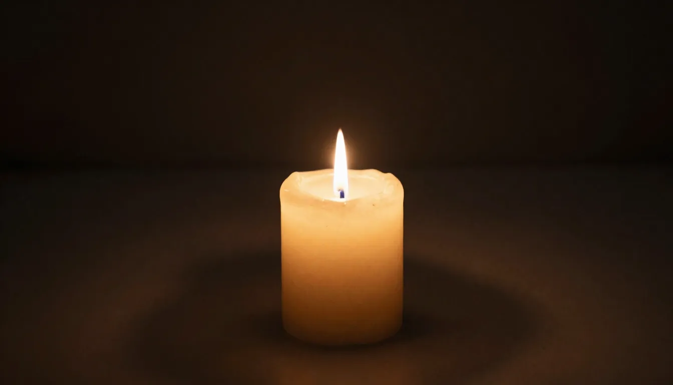 A single burning candle in a dark room, dramatic shadows, mo...
