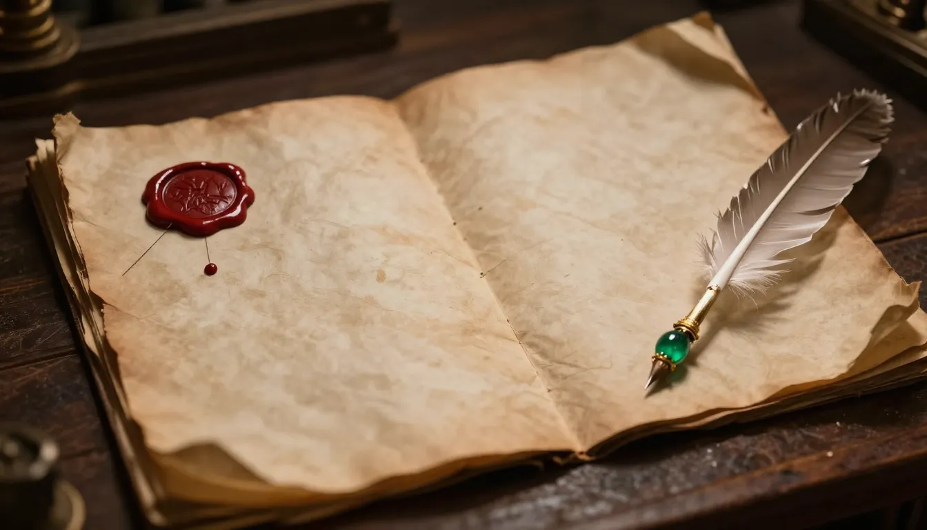 An ancient imperial decree on aged parchment with wax seal, ...
